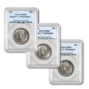 1949 3-pc Booker T. Washington P,D & S Half Set MS-64-65-63 PCGS 1949 3-pc Booker T. Washington P,D & S Half Set MS-64-65-63 PCGS