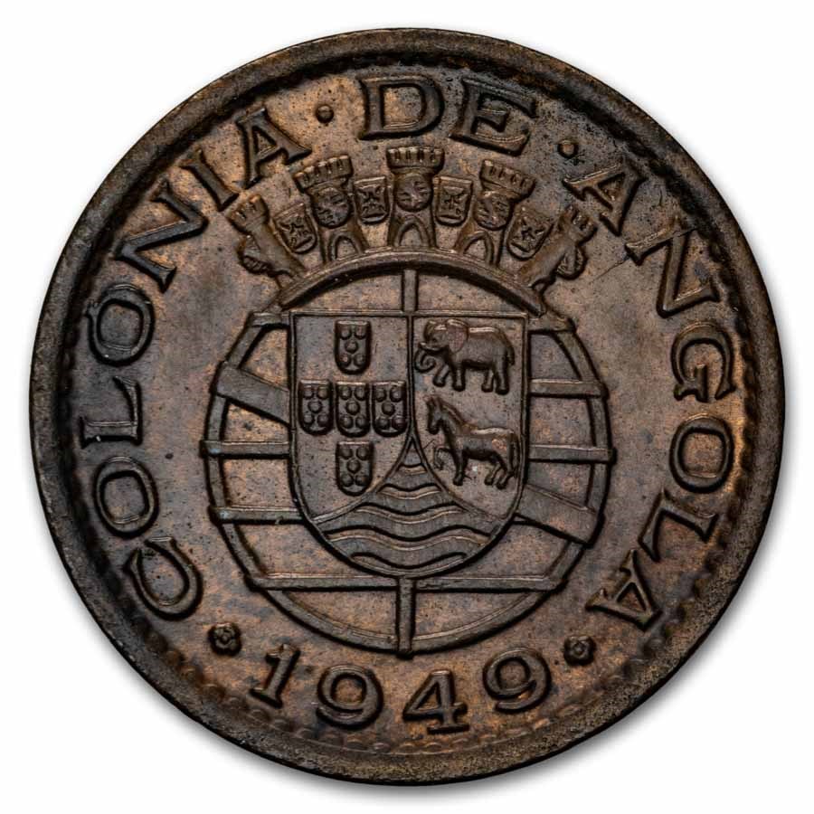 1949 Angola Bronze 20 Centavos AU