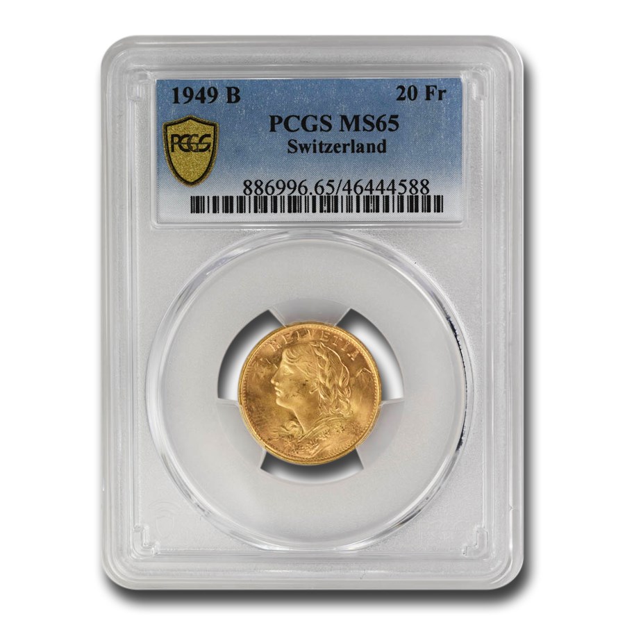 Buy 1949-B Switzerland Gold 20 Francs Helvetia MS-65 | APMEX