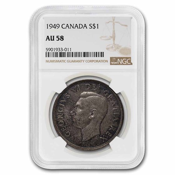 1949 Canada Silver Dollar George VI AU-58 NGC 1949 Canada Silver Dollar George VI AU-58 NGC