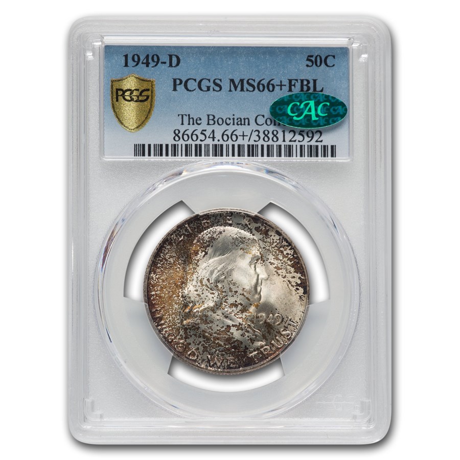 1949-D Franklin Half Dollar MS-66+ PCGS CAC (FBL, Toned)