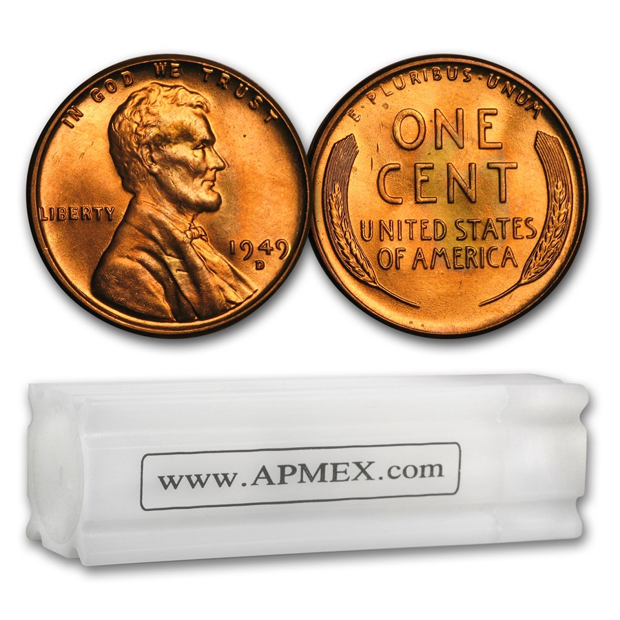 1949-D Lincoln Cent 50-Coin Roll BU