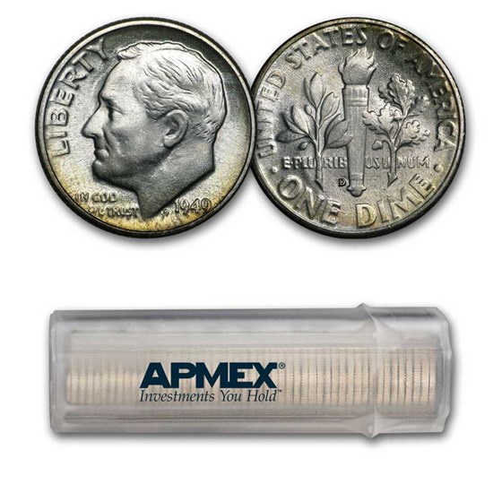 1949-D Roosevelt Dime 50-Coin Roll BU 1949-D Roosevelt Dime 50-Coin Roll BU