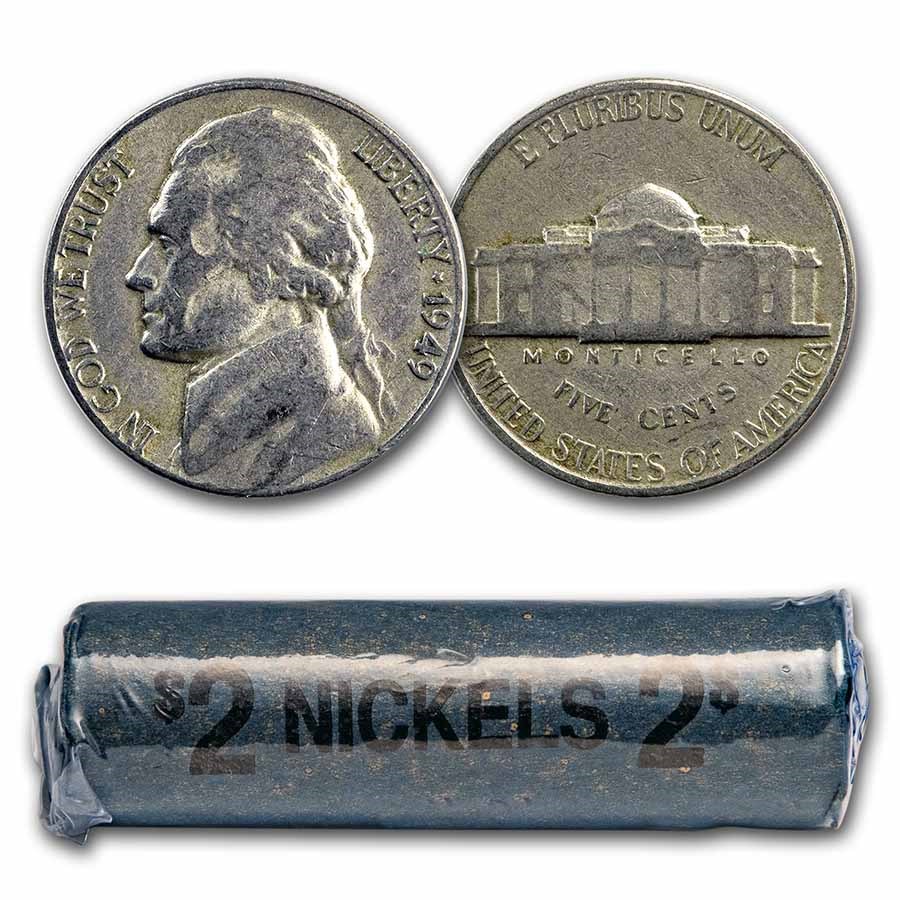 1949 Jefferson Nickel 40-Coin Roll Avg Circ