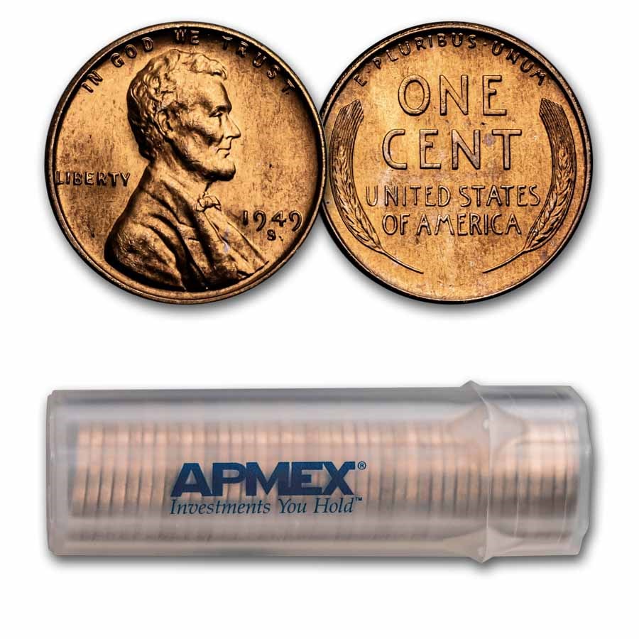 1949-S Lincoln Cent 50-Coin Roll BU
