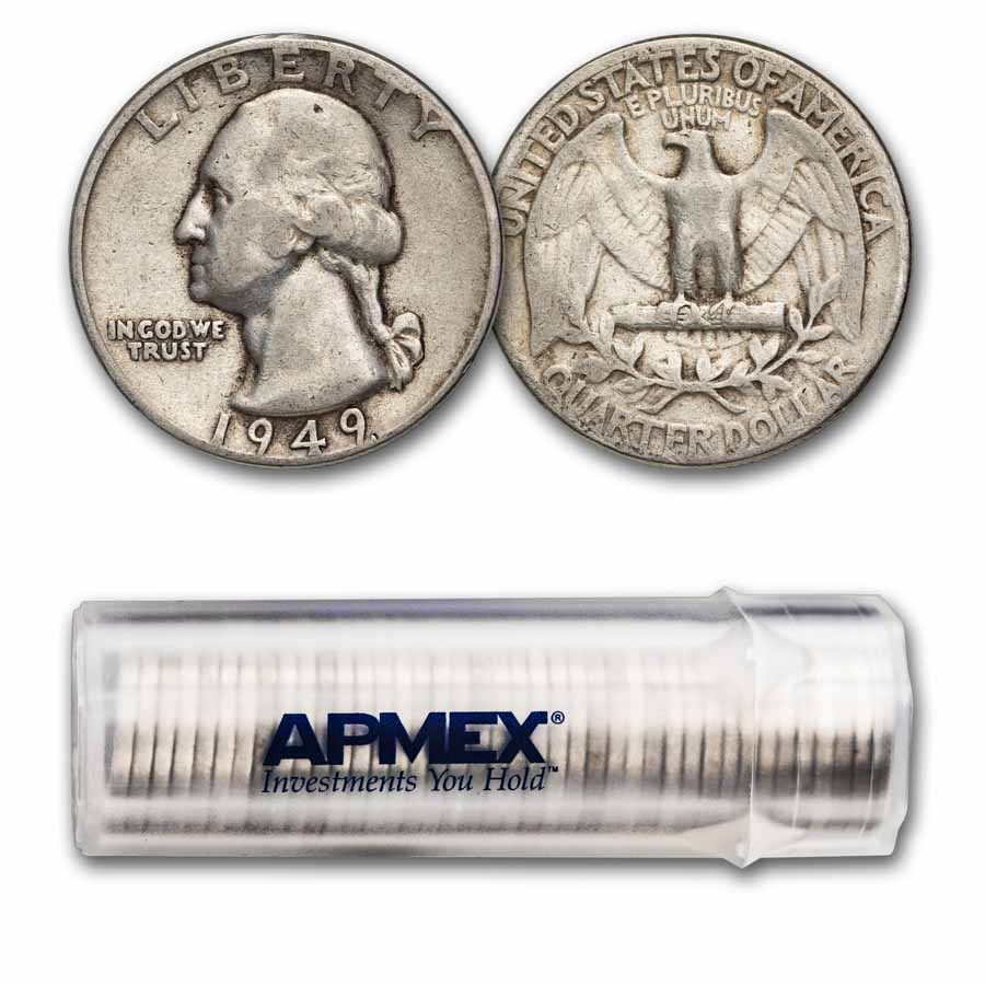 1949 Washington Quarter 40-Coin Roll Avg Circ