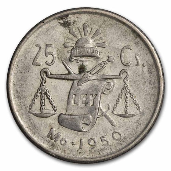 1950-1953 Mexico Billon 25 Centavos Avg Circ 1950-1953 Mexico Billon 25 Centavos Avg Circ