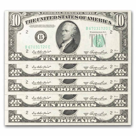 1950-A (B-New York) $10 FRN CU (Fr#2011-B) 8 consecutive