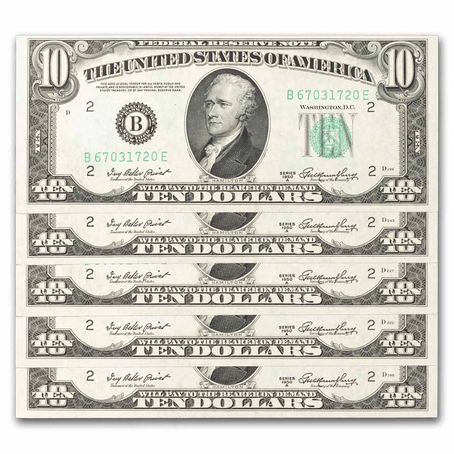 1950-A (B-New York) $10 FRN CU (Fr#2011-B) 8 consecutive