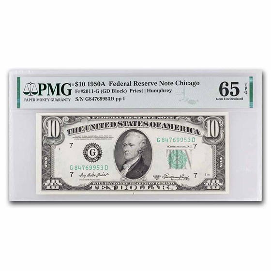 1950-A (G-Chicago) $10 FRN 65 EPQ PMG (Fr#2011-G) 1950-A (G-Chicago) $10 FRN 65 EPQ PMG (Fr#2011-G)
