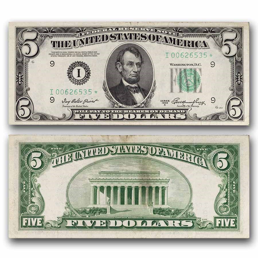 1950-A* (I-Minneapolis) $5.00 FRN VF (Fr#1962-I*) Star Note