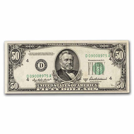1950-B (D-Cleveland) $50 FRN AU (Fr#2109-D) 1950-B (D-Cleveland) $50 FRN AU (Fr#2109-D)