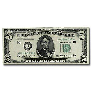 1950-B* (J-Kansas City) $5.00 FRN AU Details 1950-B* (J-Kansas City) $5.00 FRN AU Details