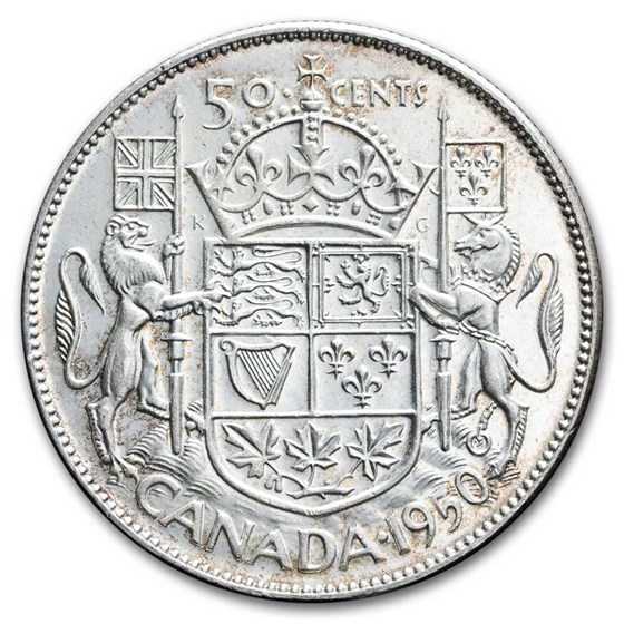 1950 Canada Silver 50 Cents George VI AU 1950 Canada Silver 50 Cents George VI AU
