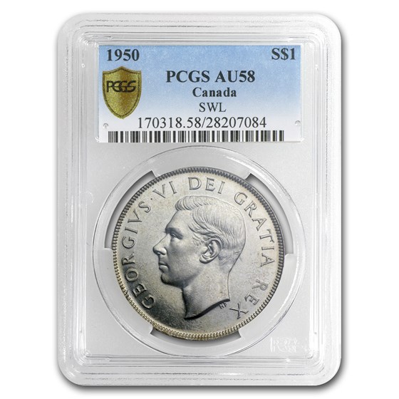 1950 Canada Silver Dollar Short Water Lines AU-58 PCGS 1950 Canada Silver Dollar Short Water Lines AU-58 PCGS