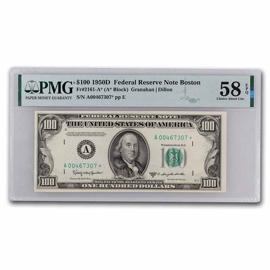 1950-D* (A-Boston) $100 FRN AU-58 EPQ PMG (Fr#2161-A*) Star Note
