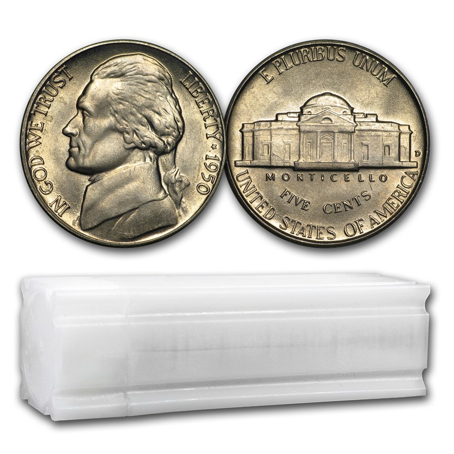 1950-D Jefferson Nickel 40-Coin Roll BU