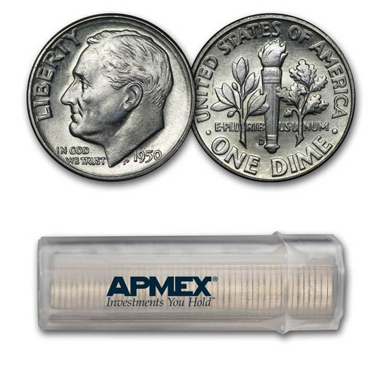 1950-D Roosevelt Dime 50-Coin Roll BU 1950-D Roosevelt Dime 50-Coin Roll BU