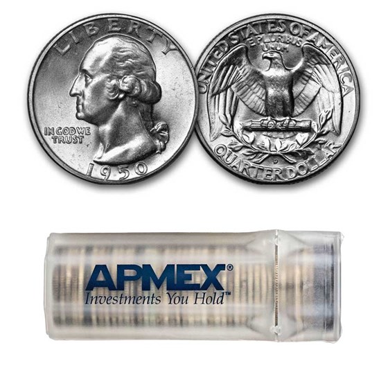 1950-D Washington Quarter 40-Coin Roll Avg Circ 1950-D Washington Quarter 40-Coin Roll Avg Circ