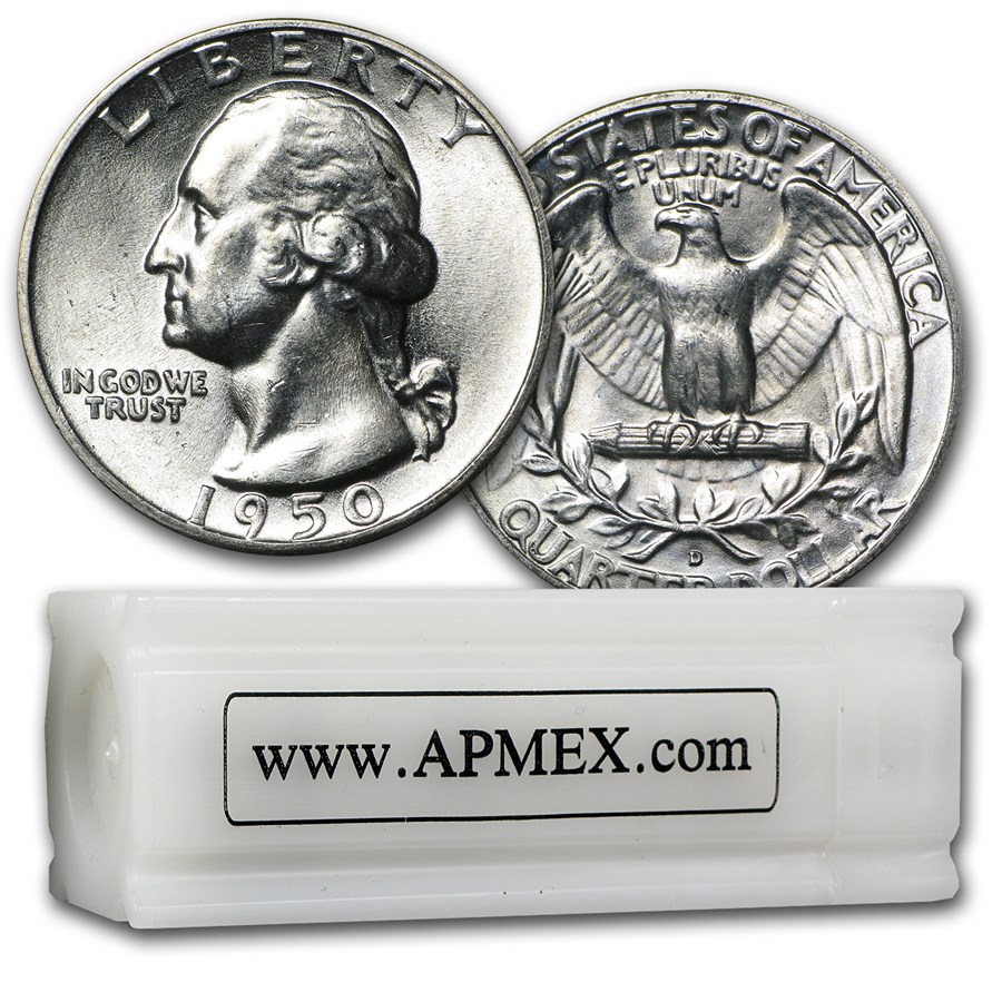 1950-D Washington Quarter 40-Coin Roll BU