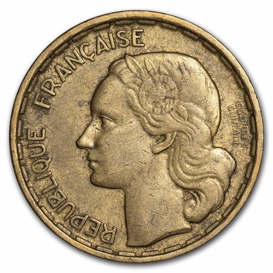 1950 French Fourth Republic CU-AI 20 Francs XF (Three Feathers) 1950 French Fourth Republic CU-AI 20 Francs XF (Three Feathers)