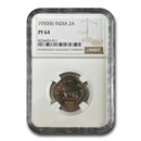 1950 India 2 Annas PF-64 NGC