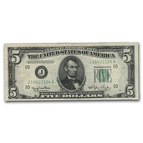 1950 (J-Kansas City) $5.00 FRN CU (Wide Seal) 1950 (J-Kansas City) $5.00 FRN CU (Wide Seal)