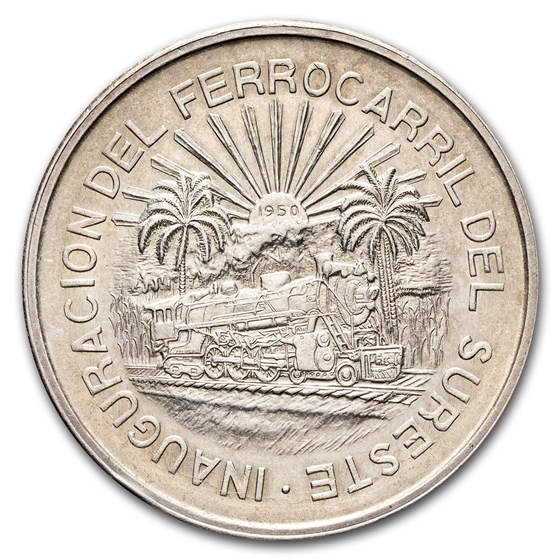 1950 Mexico Silver 5 Pesos Southern Railroad AU (Details) 1950 Mexico Silver 5 Pesos Southern Railroad AU (Details)