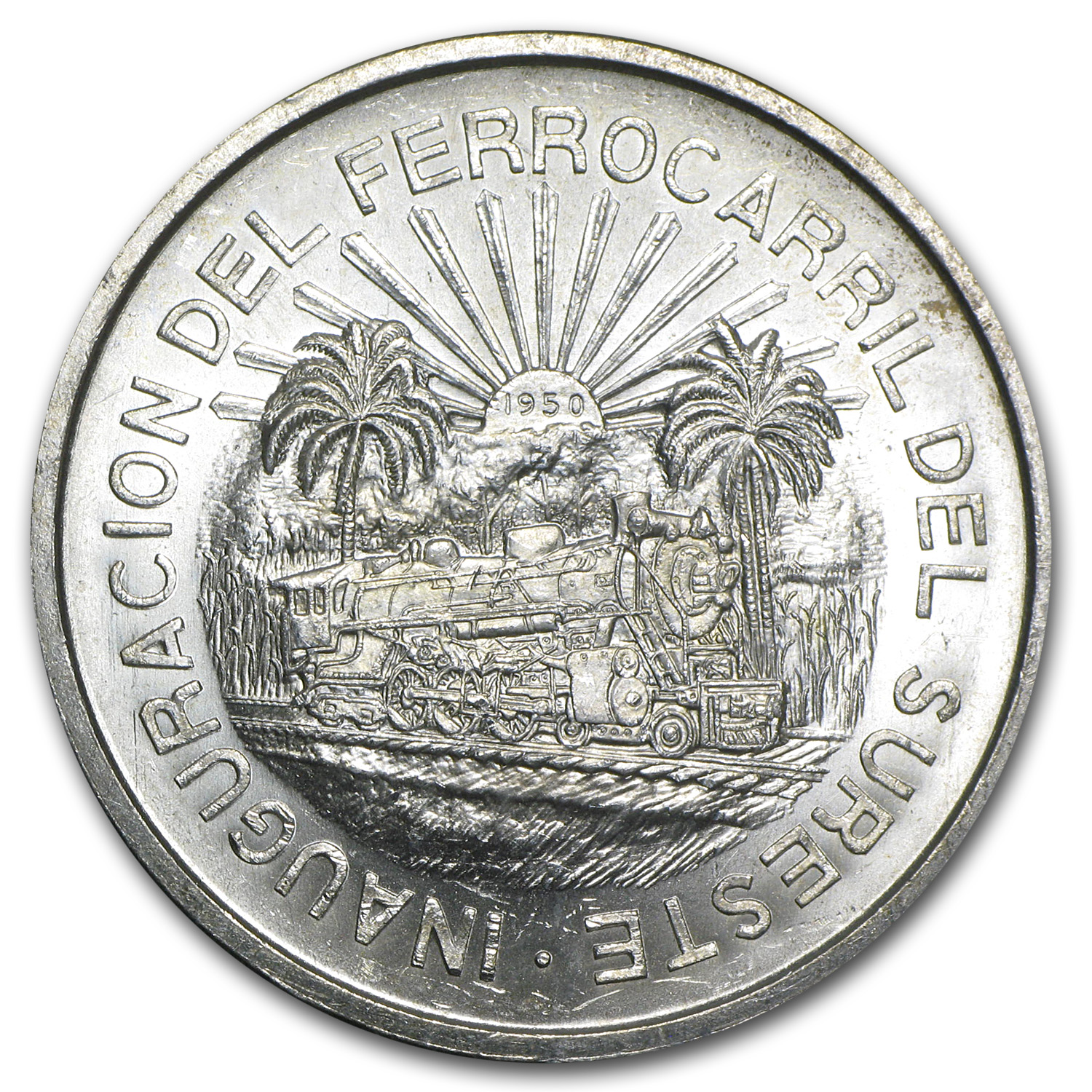 メキシコ サウスイースタン鉄道 開通記念 5ペソ銀貨 1950 NGC