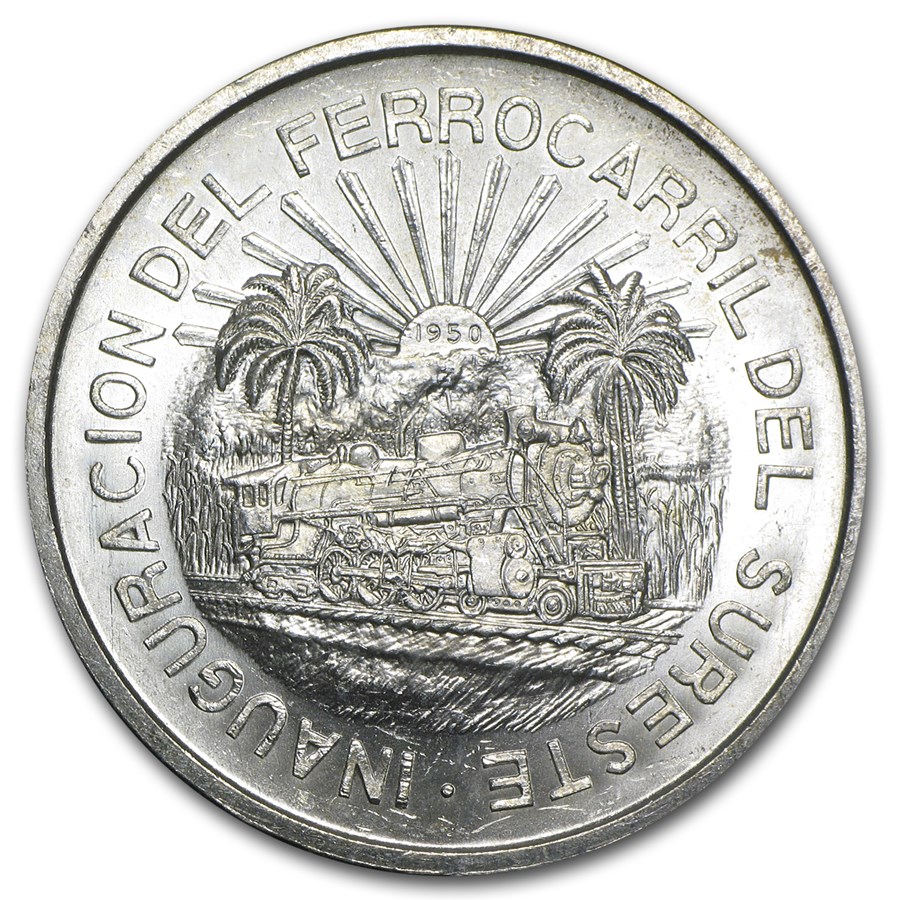 1950 Mexico Silver 5 Pesos Southern Railroad AU