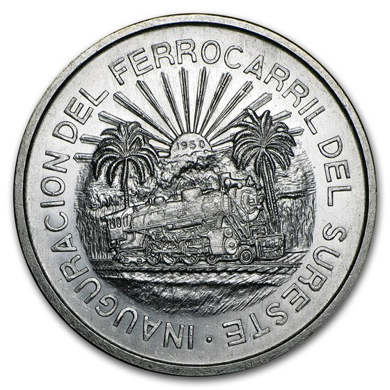 1950 Mexico Silver 5 Pesos Southern Railroad BU 1950 Mexico Silver 5 Pesos Southern Railroad BU