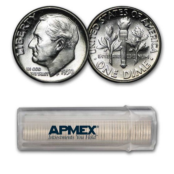 1950-P Roosevelt Dime 50-Coin Roll BU 1950-P Roosevelt Dime 50-Coin Roll BU