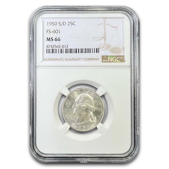 1950-S/D Washington Quarter MS-66 NGC (FS-601)