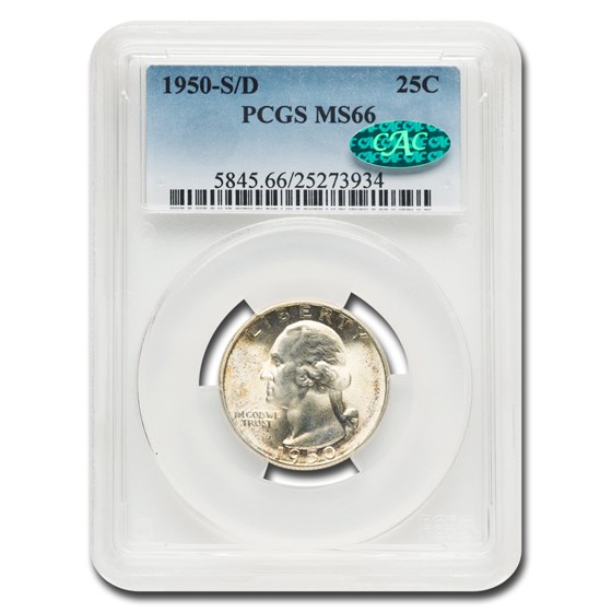 1950-S/D Washington Quarter MS-66 PCGS CAC 1950-S/D Washington Quarter MS-66 PCGS CAC