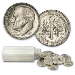 1950-S Roosevelt Dime 50-Coin Roll AU