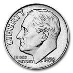 1950-S Roosevelt Dime 50-Coin Roll BU