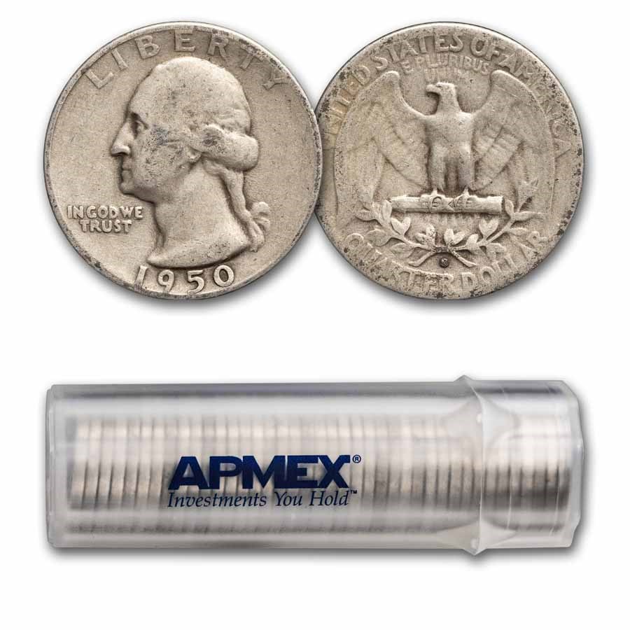 1950-S Washington Quarter 40-Coin Roll Avg Circ