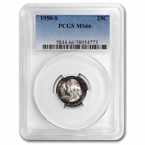 1950-S Washington Quarter MS-66 PCGS (Beautifully Toned) 1950-S Washington Quarter MS-66 PCGS (Beautifully Toned)