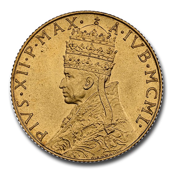 1950 Vatican City Gold 100 Lire Pope Pius XII MS-65 NGC
