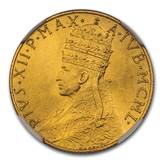 1950 Vatican City Gold 100 Lire Pope Pius XII MS-66 NGC 1950 Vatican City Gold 100 Lire Pope Pius XII MS-66 NGC