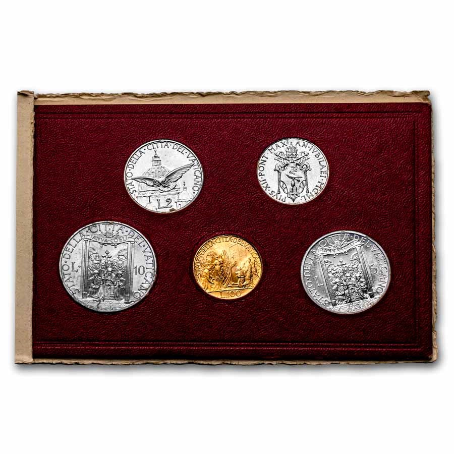 1950 Vatican City Pope Pius XII Gold 100 Lire 5-Coin Set BU