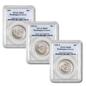 1951 3-pc Washington-Carver P,D & S Half Set MS-64, 65, 65 PCGS 1951 3-pc Washington-Carver P,D & S Half Set MS-64, 65, 65 PCGS
