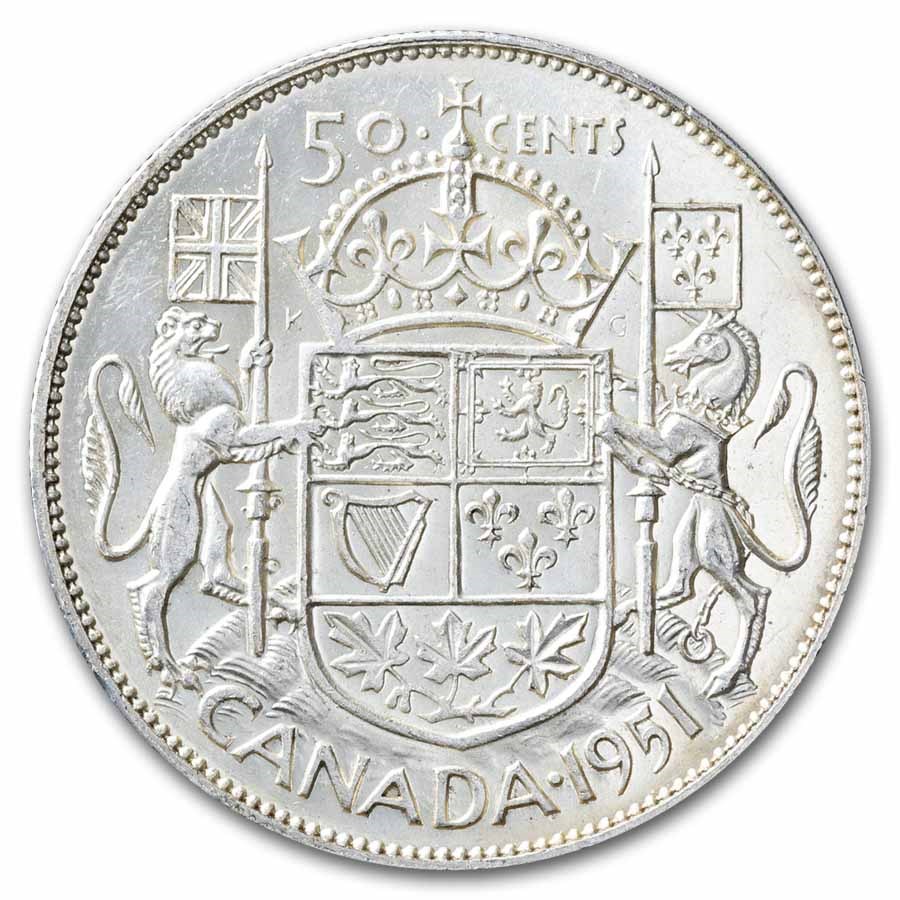 1951 Canada Silver 50 Cents George VI AU