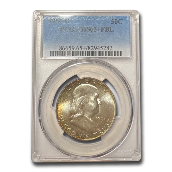 1951-D Franklin Half Dollar MS-65+ PCGS (FBL, Toned) 1951-D Franklin Half Dollar MS-65+ PCGS (FBL, Toned)
