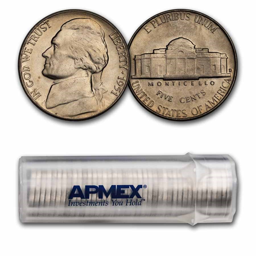 1951-D Jefferson Nickel 40-Coin Roll BU