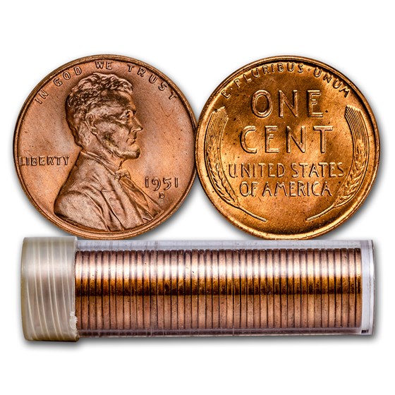 1951-D Lincoln Cent 50-Coin Roll BU