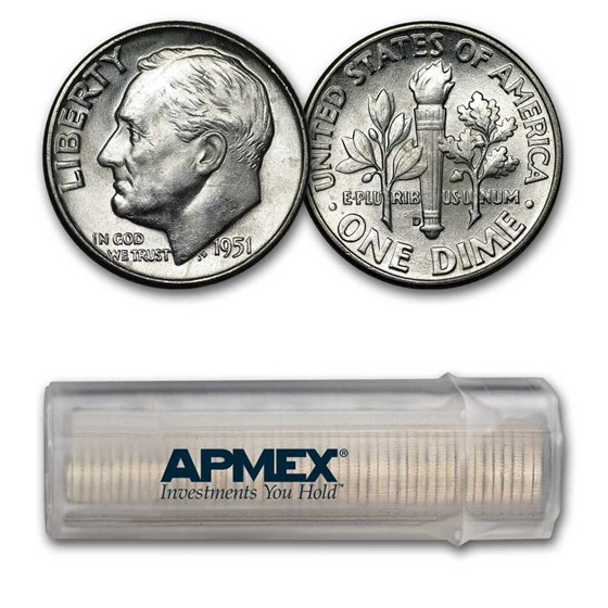 1951-D Roosevelt Dime 50-Coin Roll BU 1951-D Roosevelt Dime 50-Coin Roll BU