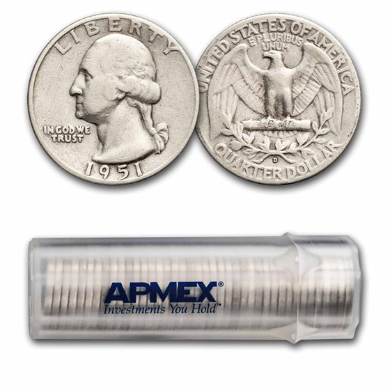1951-D Washington Quarter 40-Coin Roll Avg Circ 1951-D Washington Quarter 40-Coin Roll Avg Circ