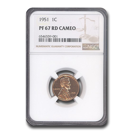 1951 Lincoln Cent PF 67 Cameo NGC (Red)