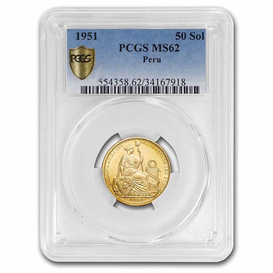 Buy 1951 Peru Gold 50 Soles Liberty MS-62 PCGS | APMEX